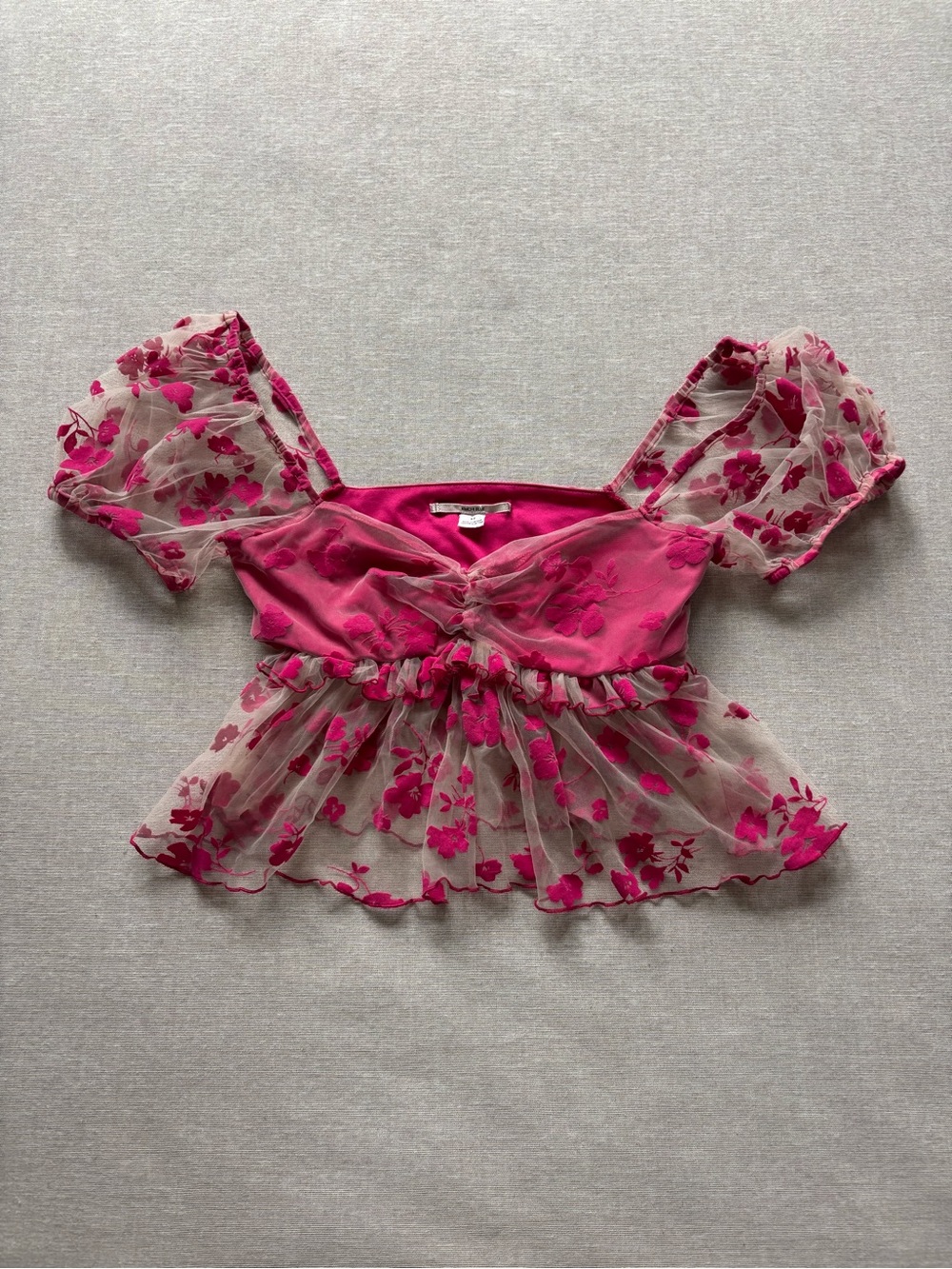Kimchi Blue pink Claudia floral mesh top fairycore whimsical ren fairre size S
